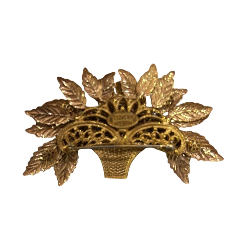 Miriam Haskell signed Vintage Brooch Gold Floral Basket Pin with Detailing - Picture 5 of 11